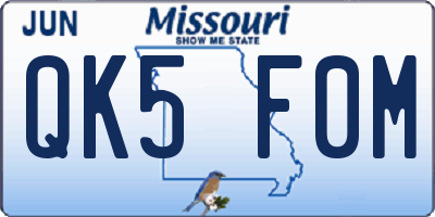 MO license plate QK5F0M