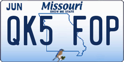 MO license plate QK5F0P