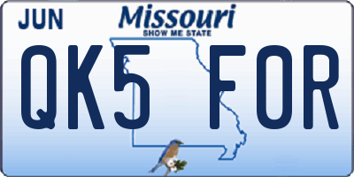 MO license plate QK5F0R
