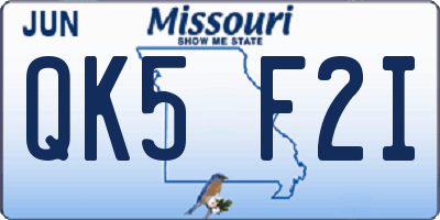 MO license plate QK5F2I