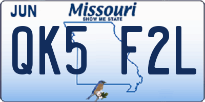 MO license plate QK5F2L