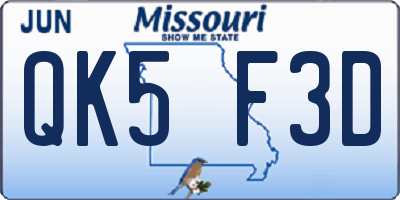 MO license plate QK5F3D
