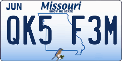 MO license plate QK5F3M