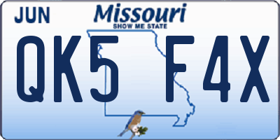 MO license plate QK5F4X