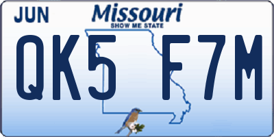 MO license plate QK5F7M