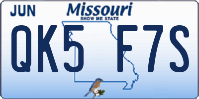 MO license plate QK5F7S