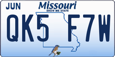 MO license plate QK5F7W