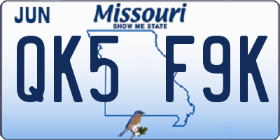 MO license plate QK5F9K