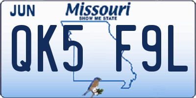 MO license plate QK5F9L