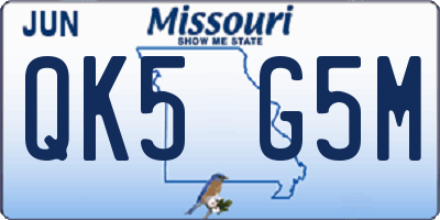 MO license plate QK5G5M