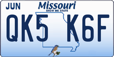 MO license plate QK5K6F