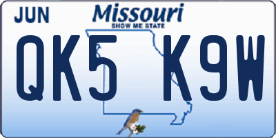 MO license plate QK5K9W