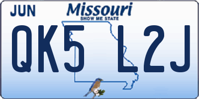 MO license plate QK5L2J
