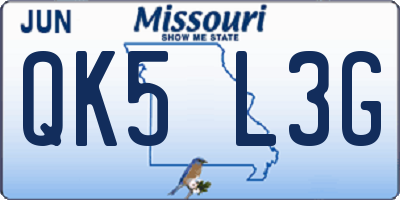 MO license plate QK5L3G