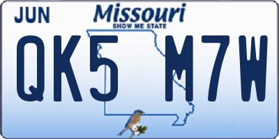 MO license plate QK5M7W