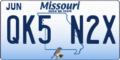 MO license plate QK5N2X