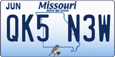 MO license plate QK5N3W