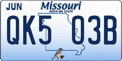 MO license plate QK5O3B