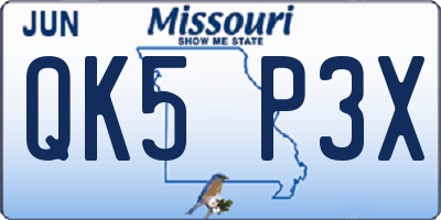 MO license plate QK5P3X