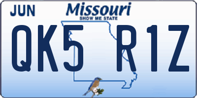 MO license plate QK5R1Z