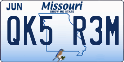 MO license plate QK5R3M