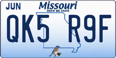 MO license plate QK5R9F