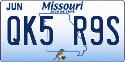 MO license plate QK5R9S