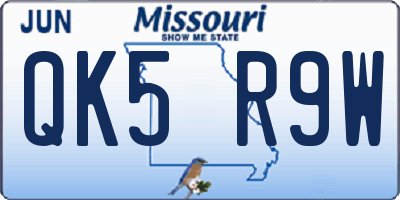 MO license plate QK5R9W