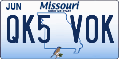 MO license plate QK5V0K