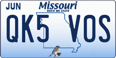 MO license plate QK5V0S