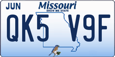 MO license plate QK5V9F