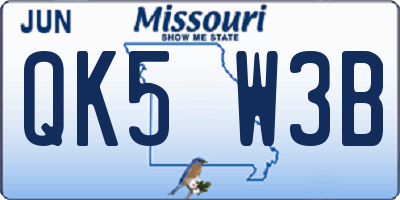 MO license plate QK5W3B