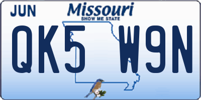 MO license plate QK5W9N