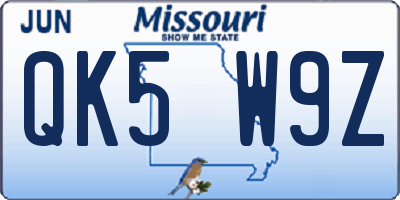 MO license plate QK5W9Z
