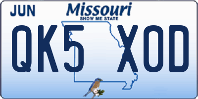 MO license plate QK5X0D