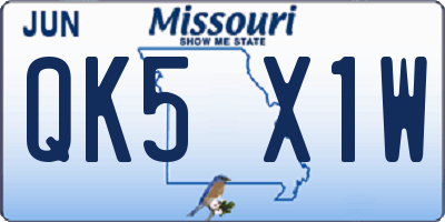 MO license plate QK5X1W