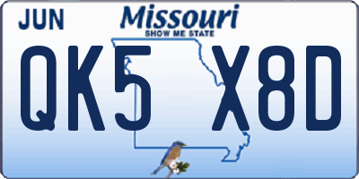 MO license plate QK5X8D