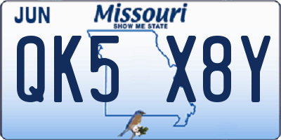 MO license plate QK5X8Y