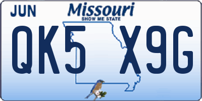 MO license plate QK5X9G