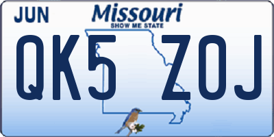 MO license plate QK5Z0J