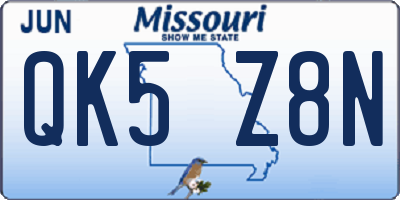 MO license plate QK5Z8N