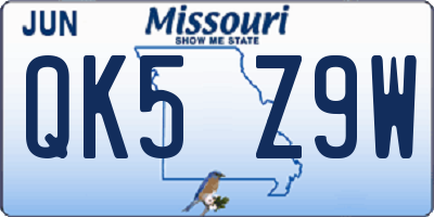 MO license plate QK5Z9W