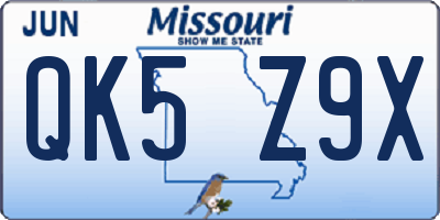 MO license plate QK5Z9X