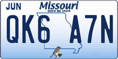 MO license plate QK6A7N