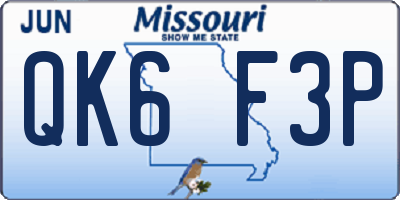 MO license plate QK6F3P
