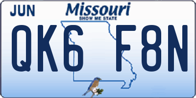 MO license plate QK6F8N