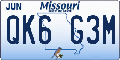 MO license plate QK6G3M