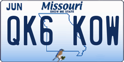 MO license plate QK6K0W