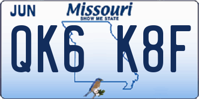 MO license plate QK6K8F