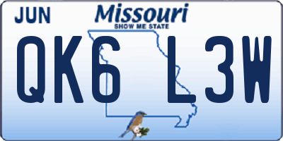MO license plate QK6L3W